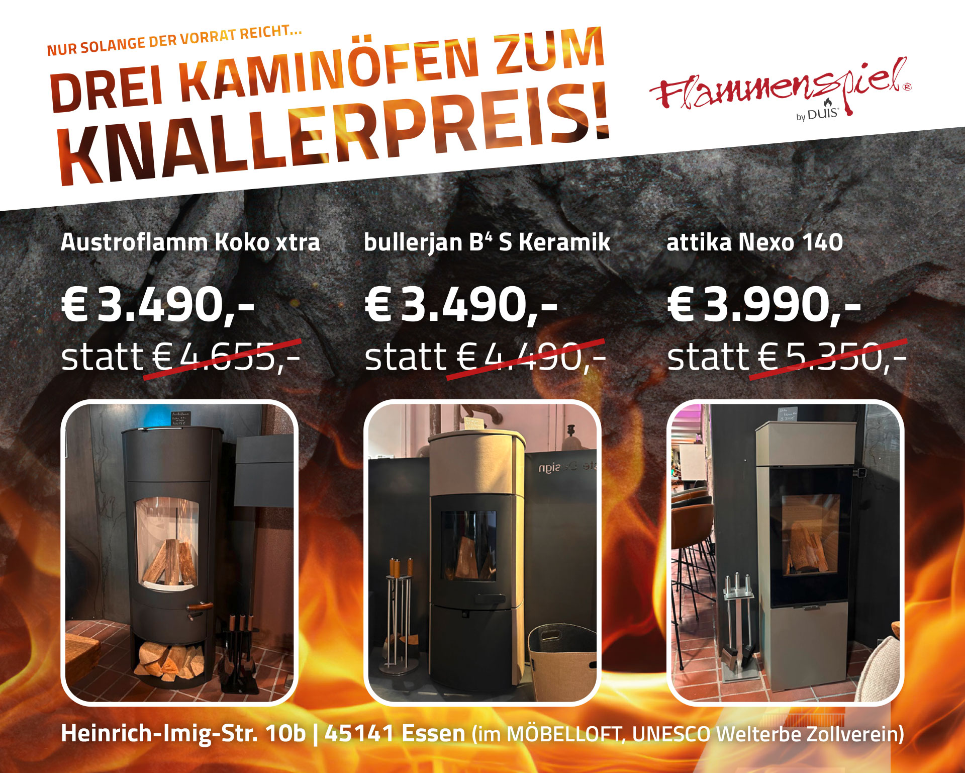 Kaminöfen zum Super Aktionspreis von Flammenspiel in Essen.